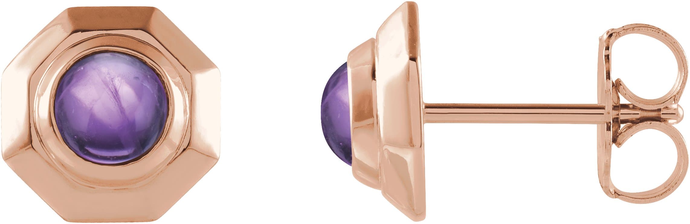 14K Rose Natural Amethyst Geometric Cabochon Earrings