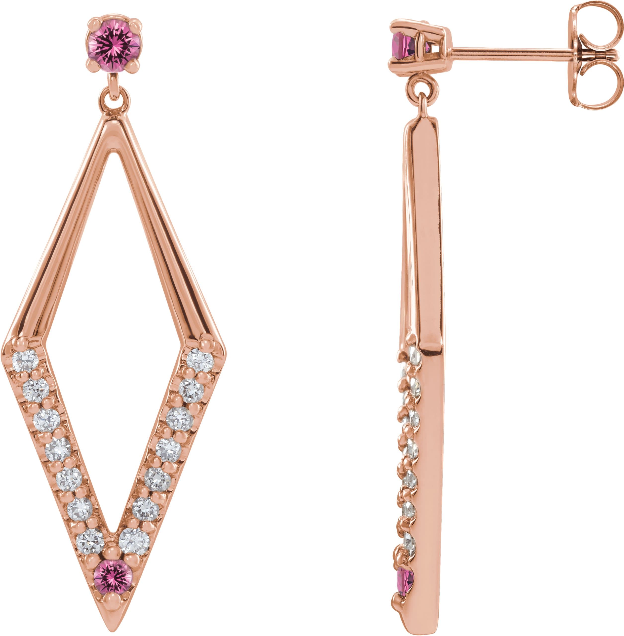 14K Rose Natural Blue Sapphire & 3/8 CTW Natural Diamond Geometric Earrings