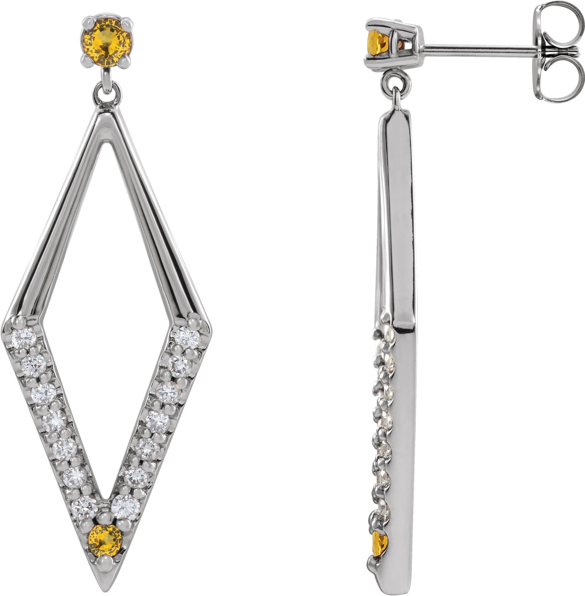 14K Rose Natural Blue Sapphire & 3/8 CTW Natural Diamond Geometric Earrings