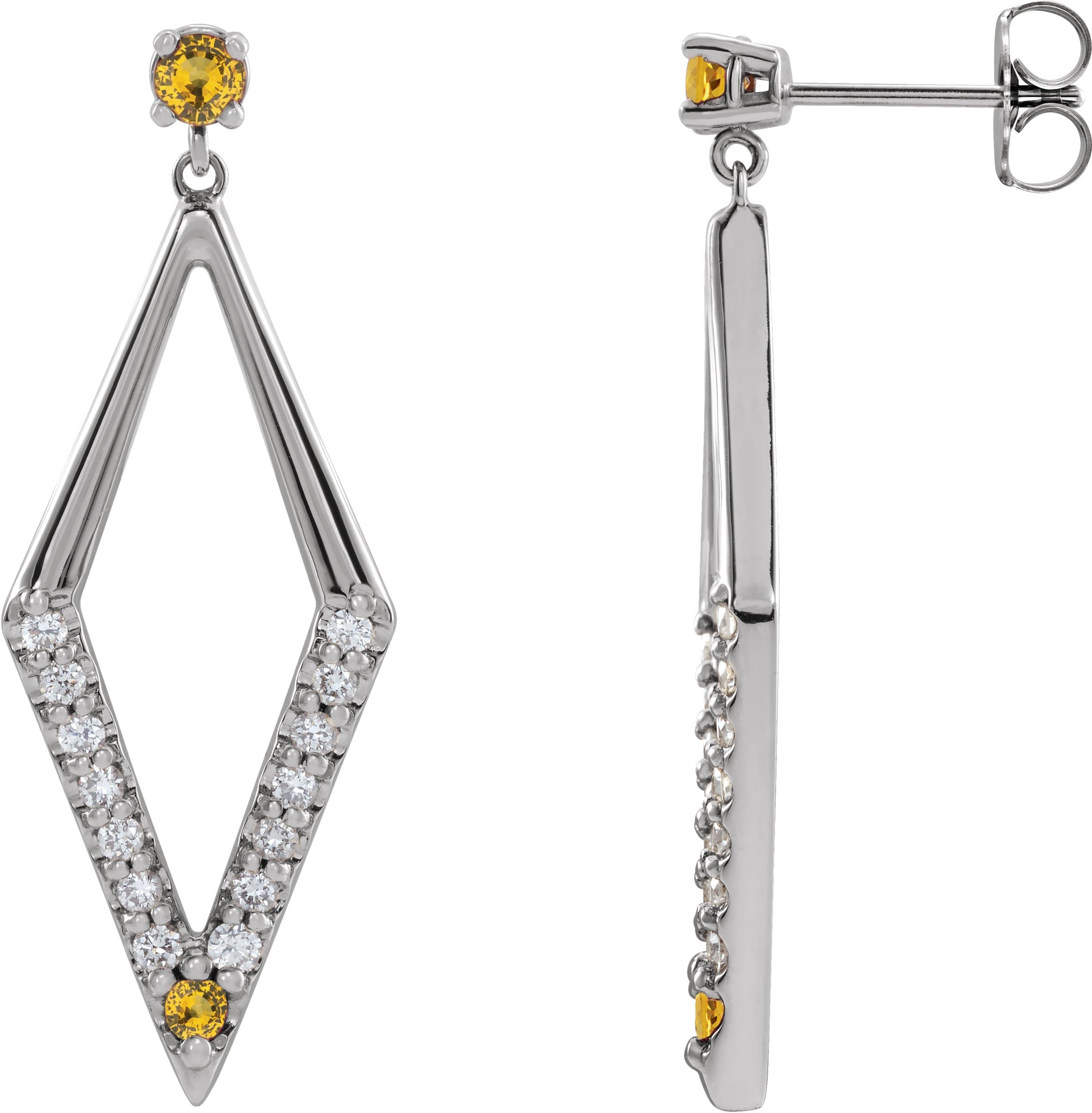 14K Rose Natural Blue Sapphire & 3/8 CTW Natural Diamond Geometric Earrings