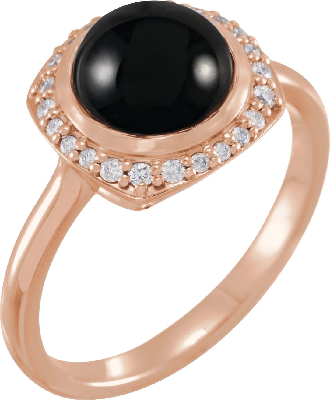 14K Rose Natural Black Onyx & 1/8 CTW Natural Diamond Halo-Style Ring