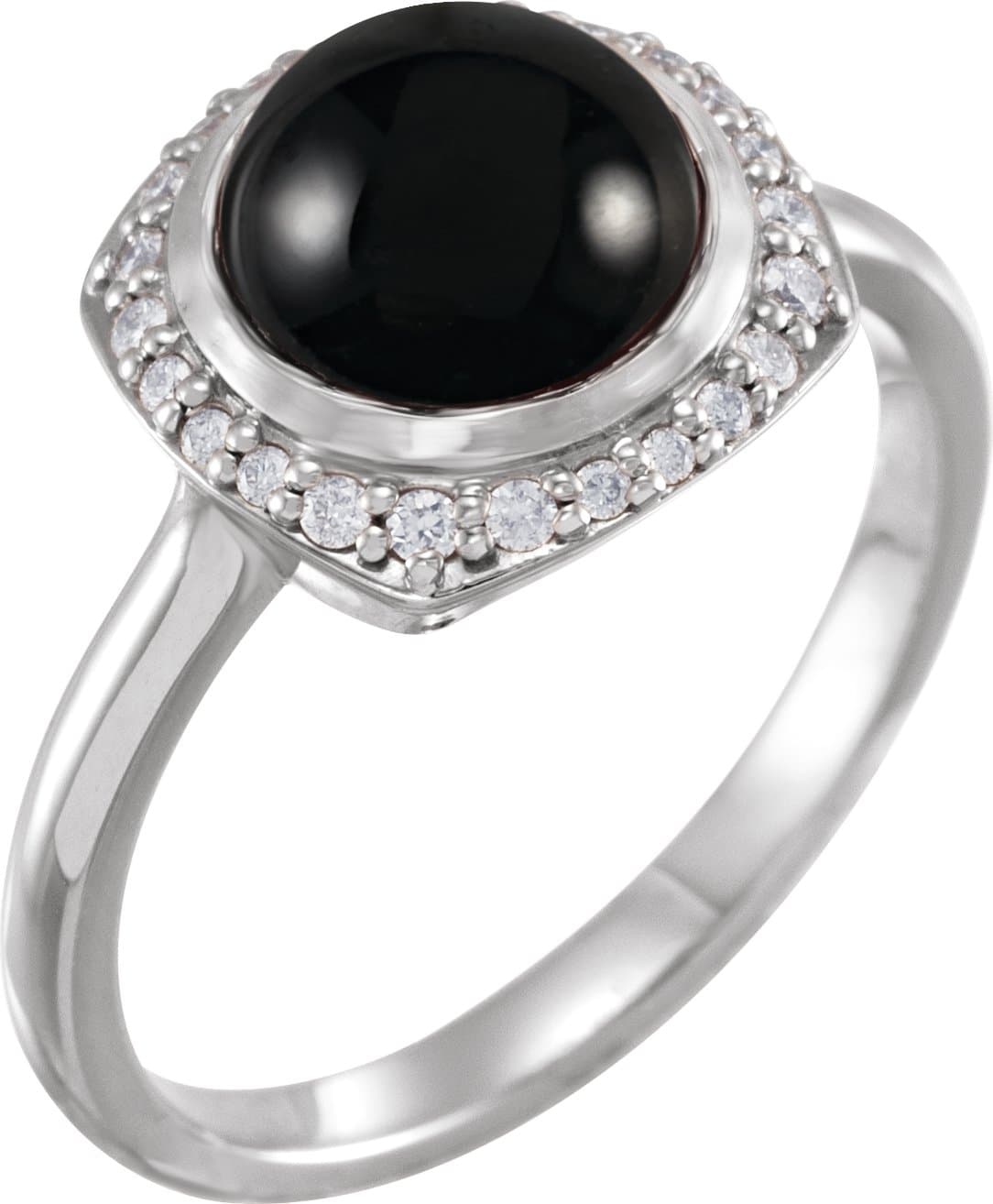 14K Rose Natural Black Onyx & 1/8 CTW Natural Diamond Halo-Style Ring