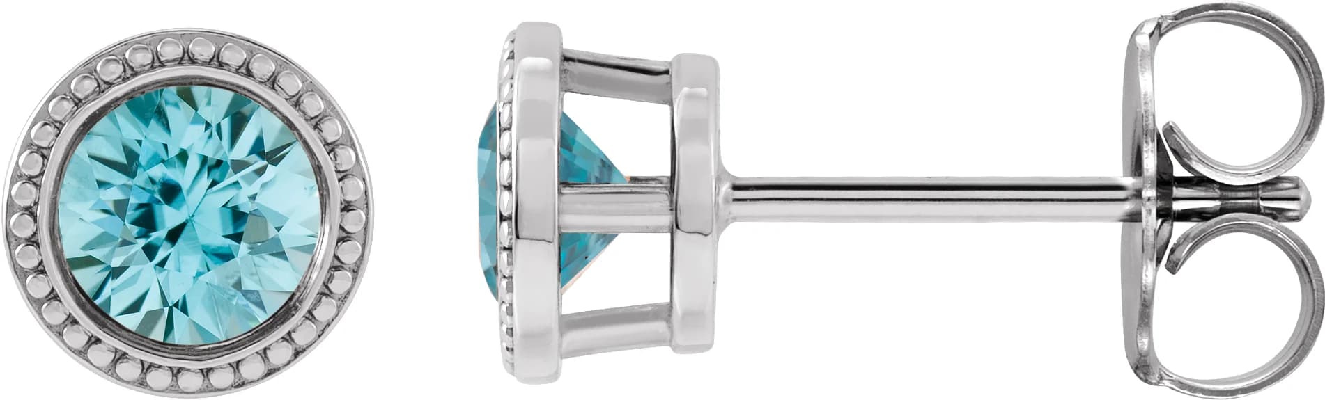 Sterling Silver 4 mm Natural Blue Zircon Beaded Bezel-Set Earrings