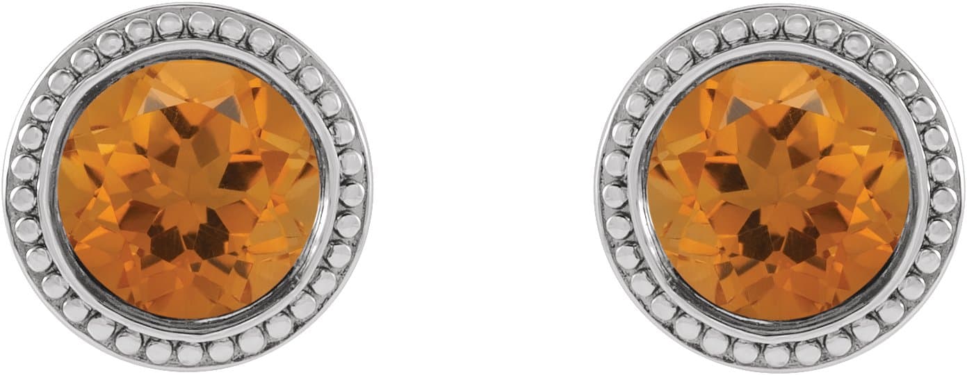 Round Bezel-Set Stud Earrings view 2