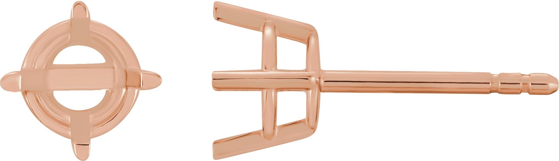 14K Rose Gold 10 mm Round 4-Prong Lightweight Earring Mounting