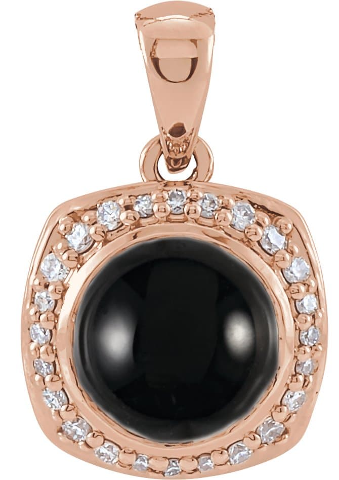 14K Rose Natural Black Onyx & 1/8 CTW Natural Diamond Halo-Style Pendant