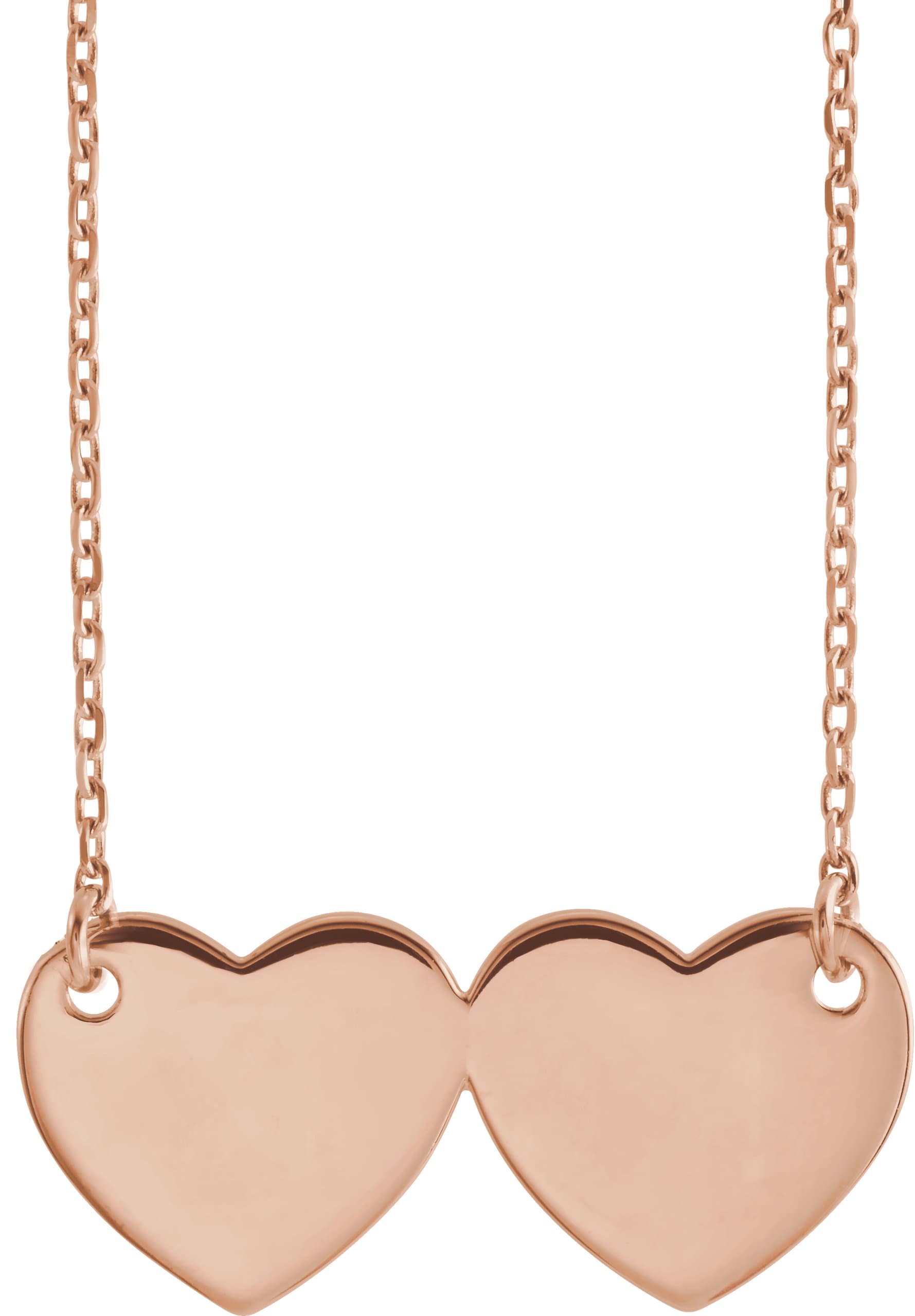 14K Rose Engravable Double Heart 17 Necklace
