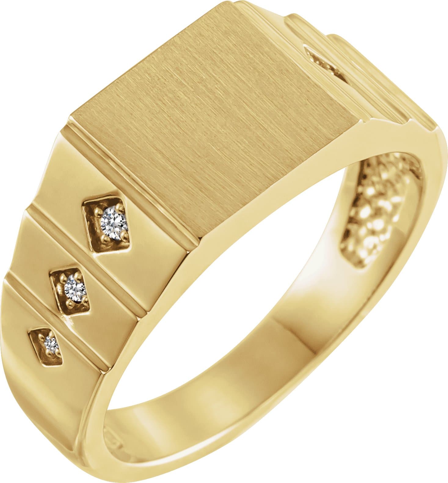 14K Rose .08 CTW Natural Black Diamond 23.5 mm Geometric Signet Ring