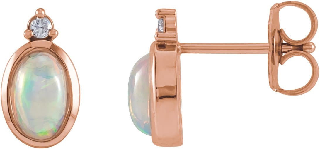 14K Rose Natural Ethiopian Opal & .06 CTW Natural Diamond Bezel-Set Earrings