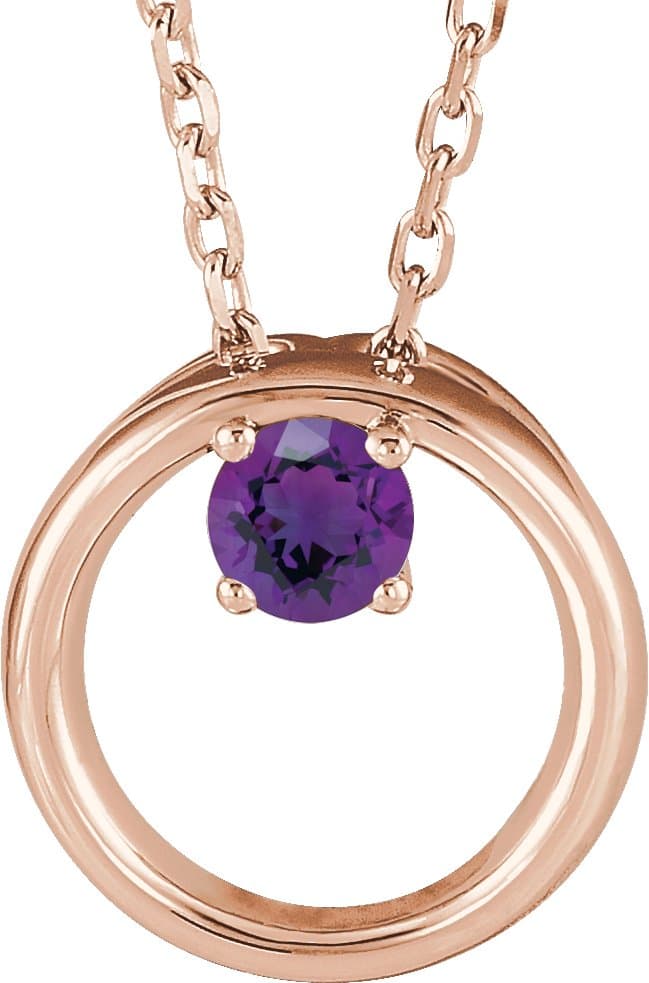 14K Rose 1/10 CT Natural Diamond Circle 16-18 Necklace