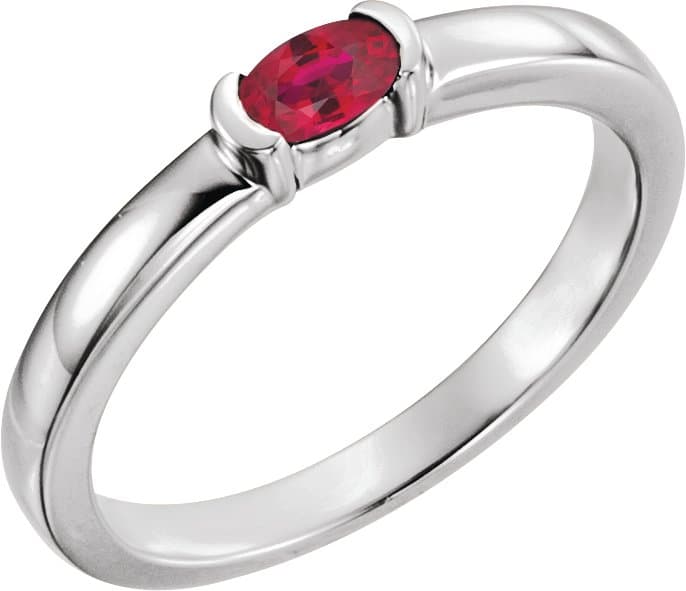 14K X1 White Gold 5x3 mm Oval Stackable Ring Mounting