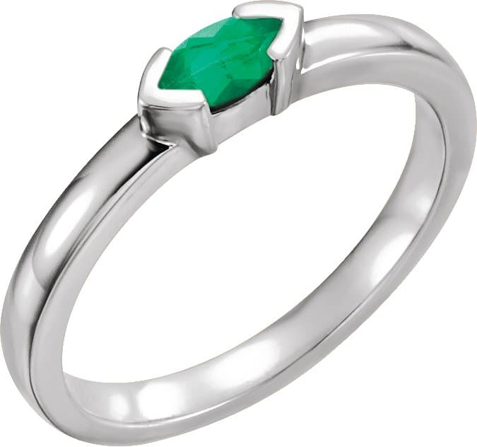 14K White Gold Natural Emerald Family Stackable Ring