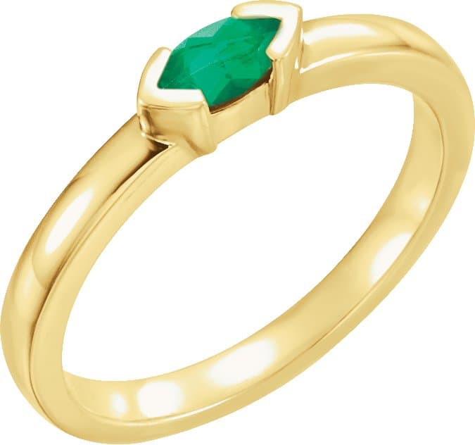 14K White Gold Natural Emerald Family Stackable Ring