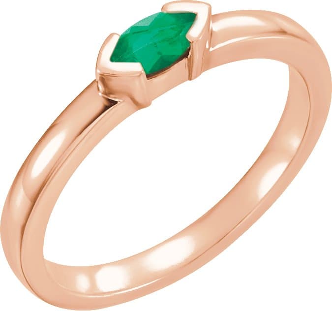 14K White Gold Natural Emerald Family Stackable Ring