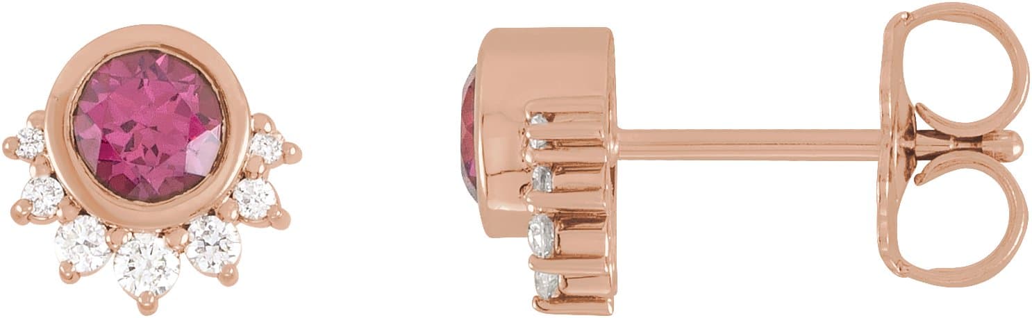 14K Rose Natural Green Tourmaline & .08 CTW Natural Diamond Earrings