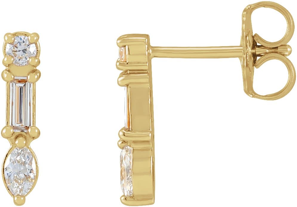14K Rose 1/4 CTW Natural Diamond Multi-Shape Bar Earrings