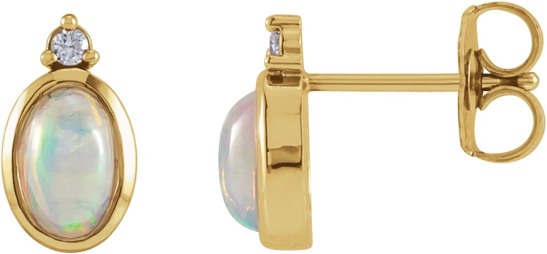 14K Rose Natural Ethiopian Opal & .06 CTW Natural Diamond Bezel-Set Earrings
