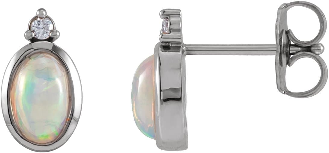 14K Rose Natural Ethiopian Opal & .06 CTW Natural Diamond Bezel-Set Earrings
