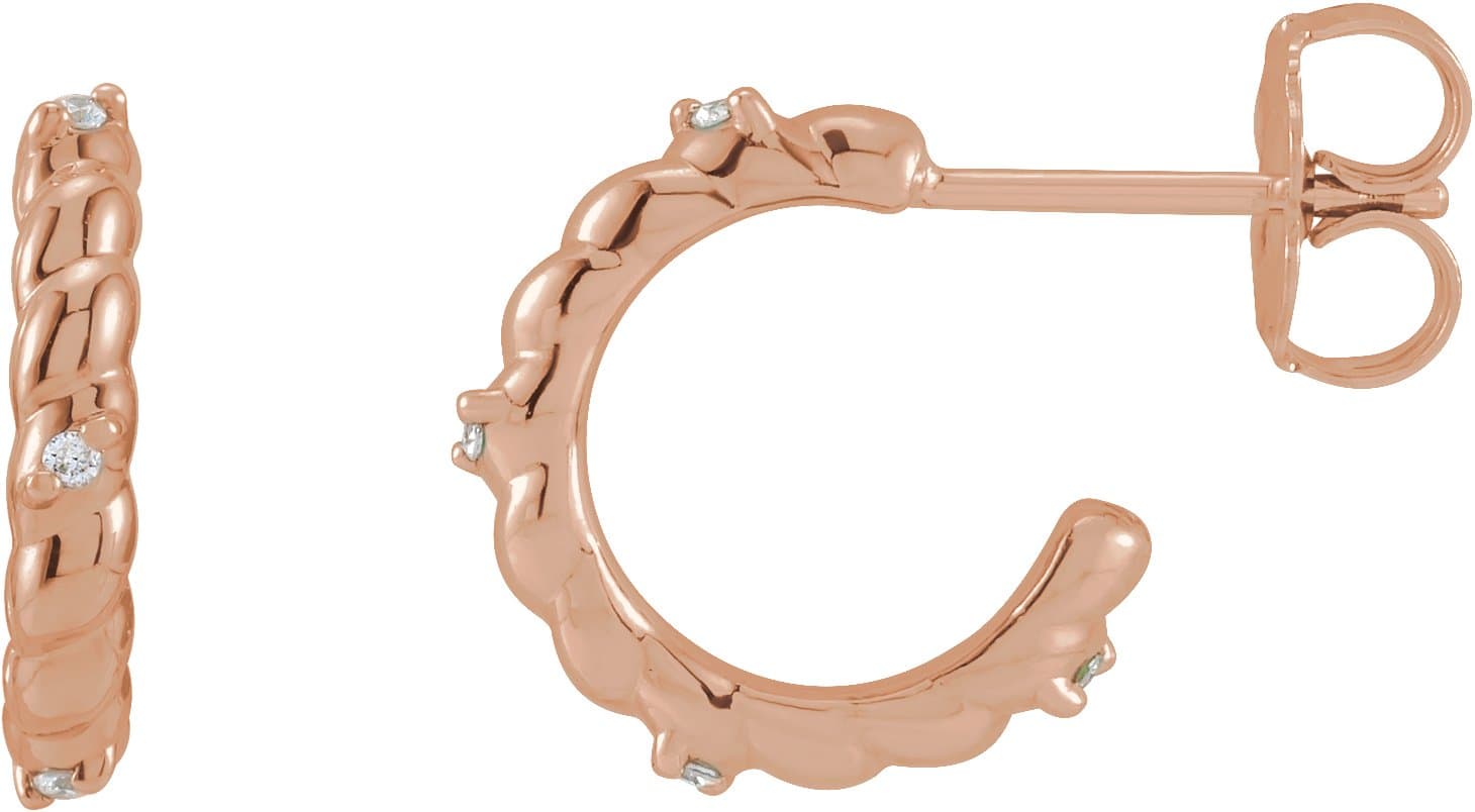 14K Rose .03 CTW Natural Diamond Rope Huggies