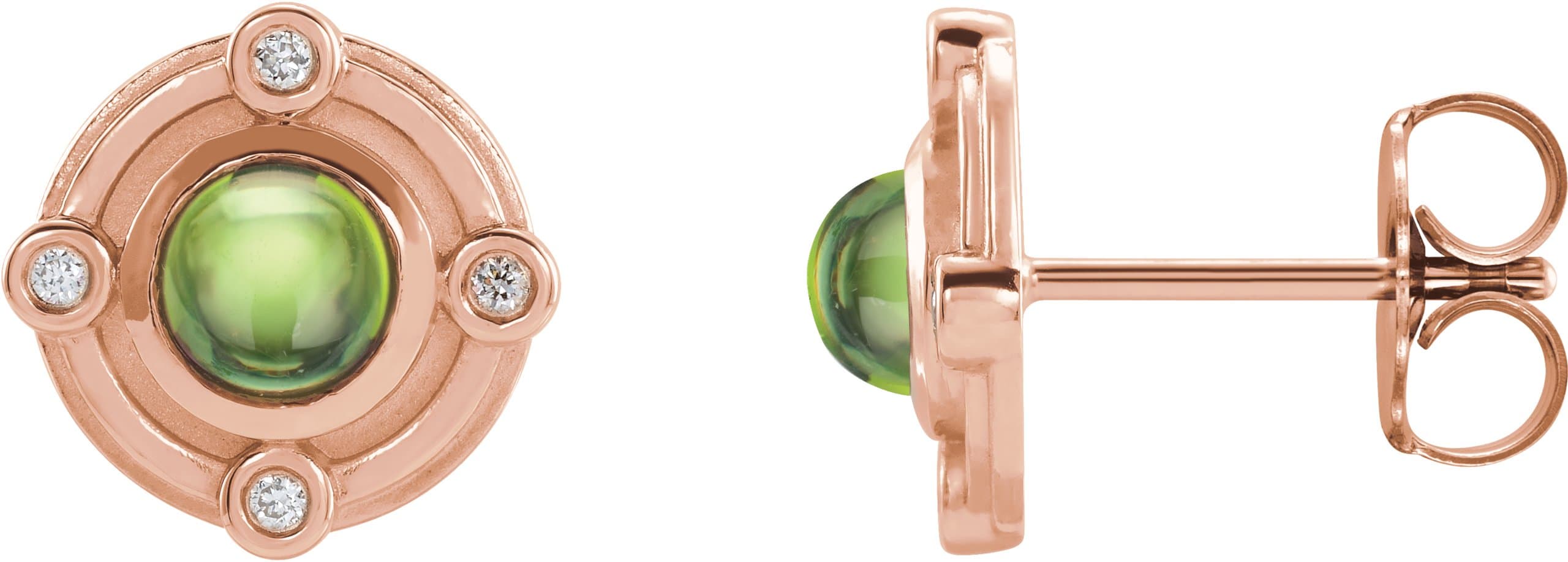 14K Rose Natural Peridot & .03 CTW Natural Diamond Earrings