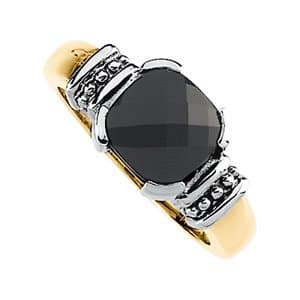 14K Yellow/White Natural Black Onyx Ring