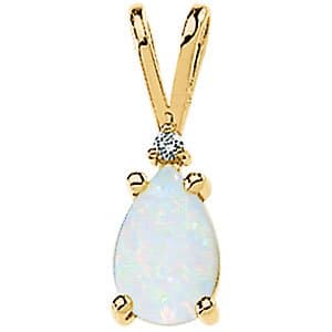 14K Yellow Natural White Opal & .02 CT Natural Diamond Pendant