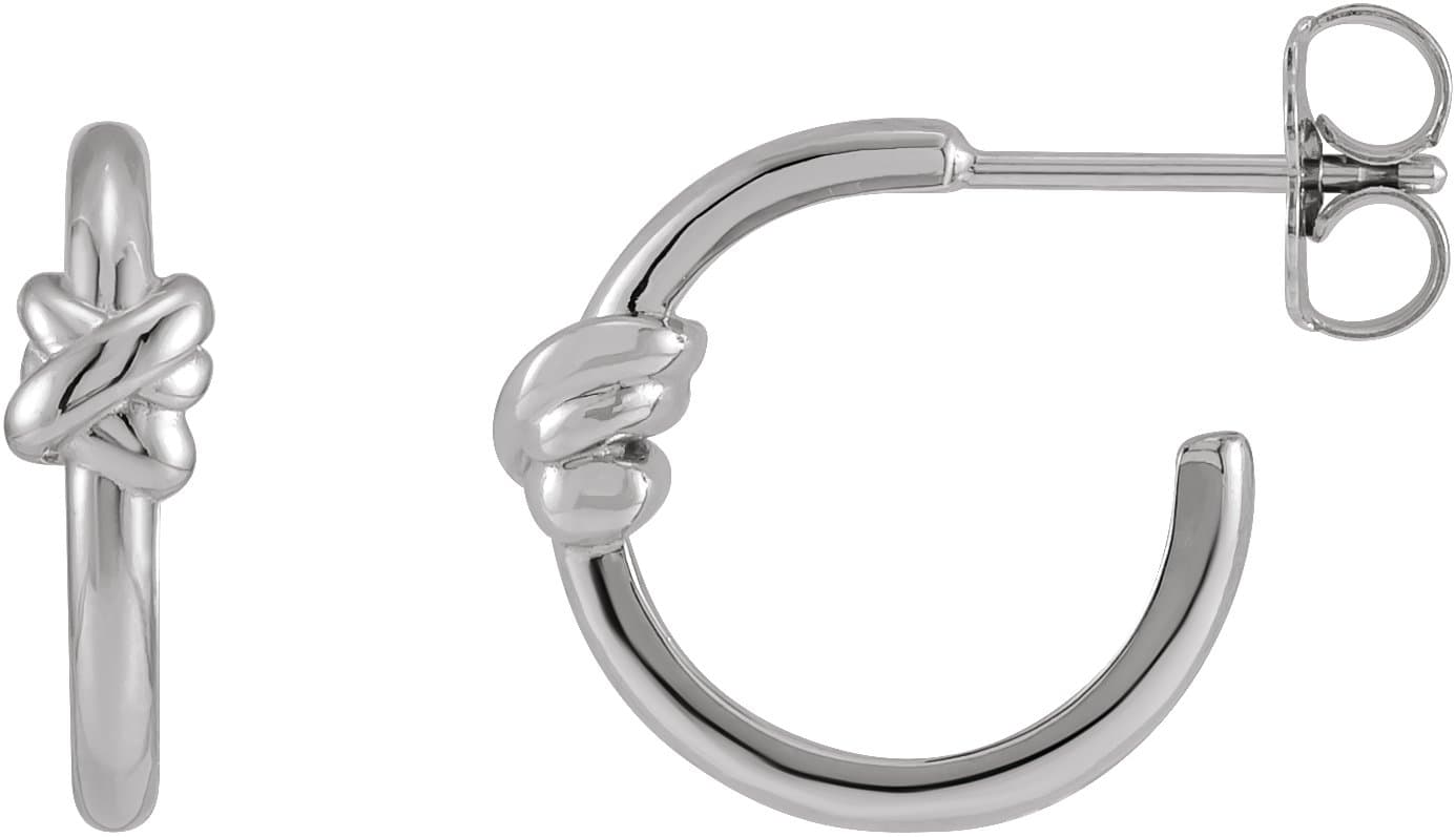 14K White Knot Hoop Earrings