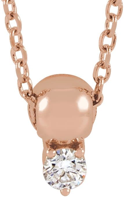 14K Rose .06 CT Natural Diamond Bead 16-18 Necklace