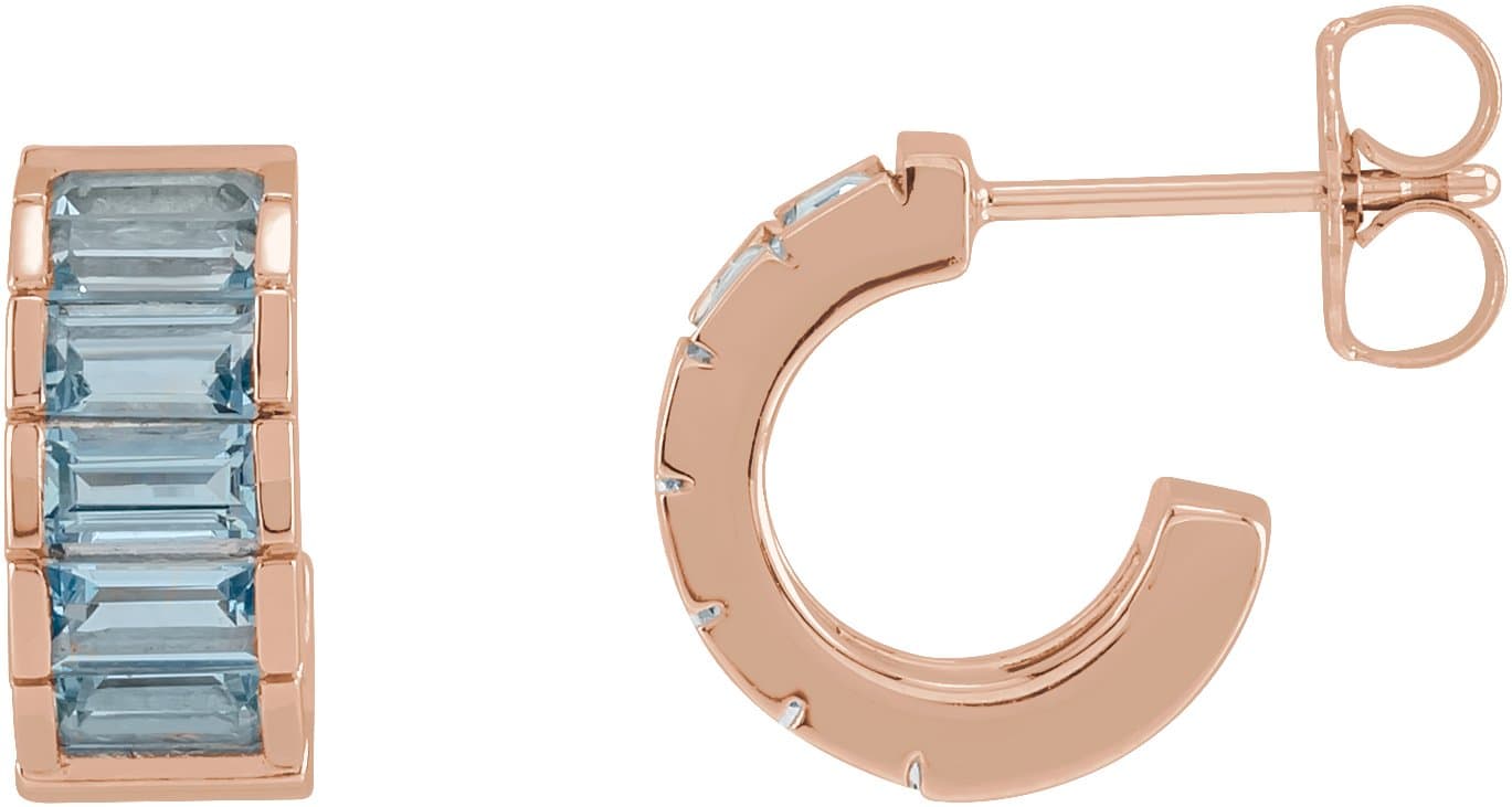 14K Rose Natural Aquamarine Hoop Earrings