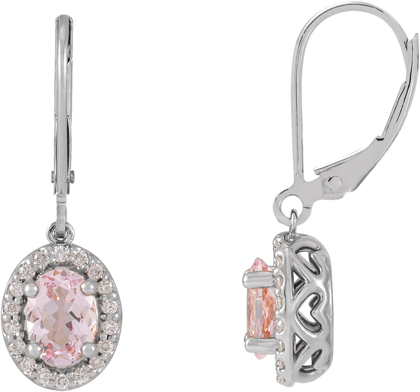 14K Rose Natural Pink Morganite & 1/8 CTW Natural Diamond Earrings