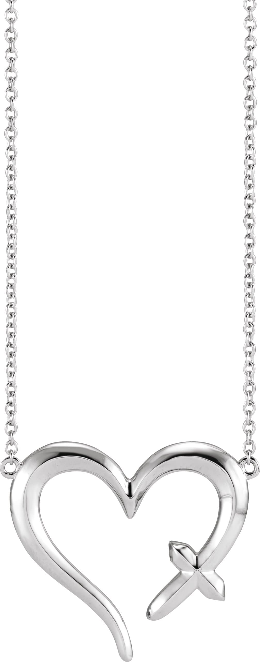 14K White Cross & Open Heart 18 Necklace