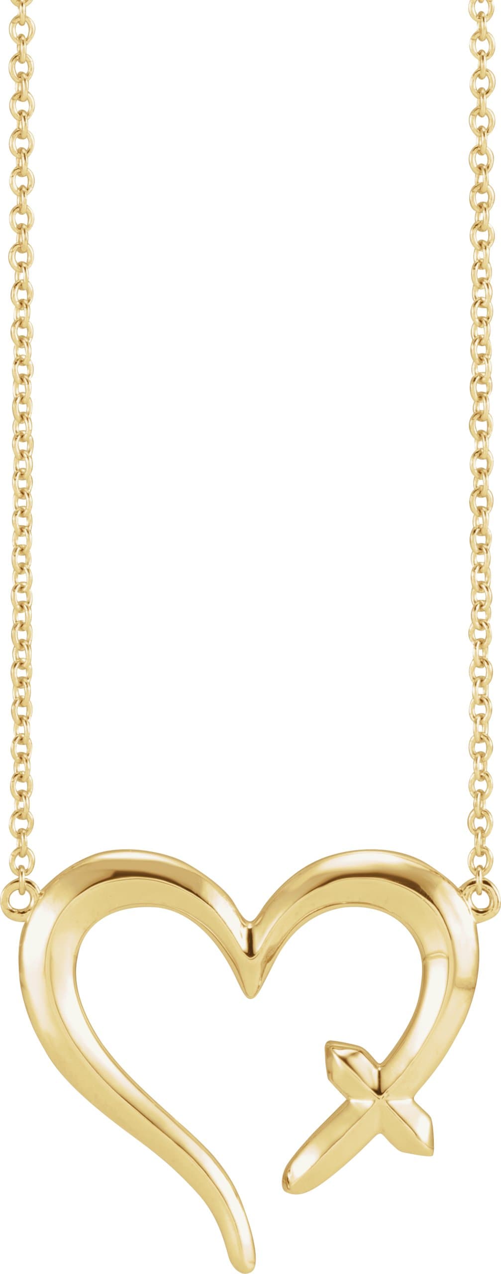 14K White Cross & Open Heart 18 Necklace