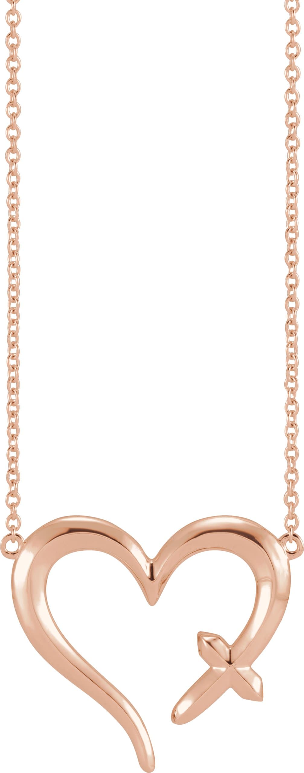 14K Rose Cross & Open Heart 16" Necklace