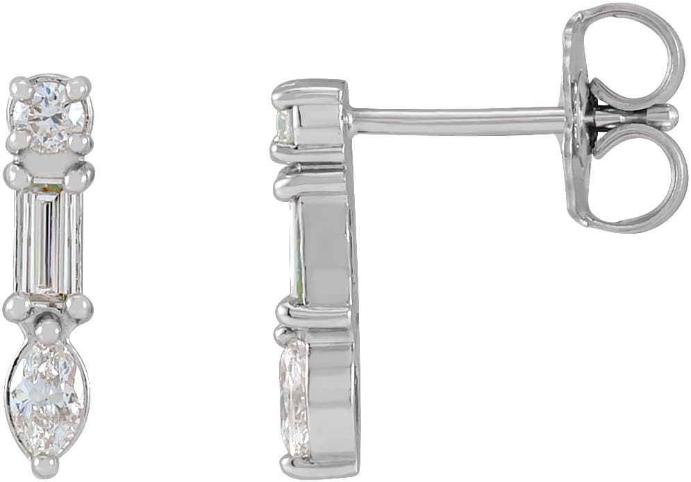14K Rose 1/4 CTW Natural Diamond Multi-Shape Bar Earrings