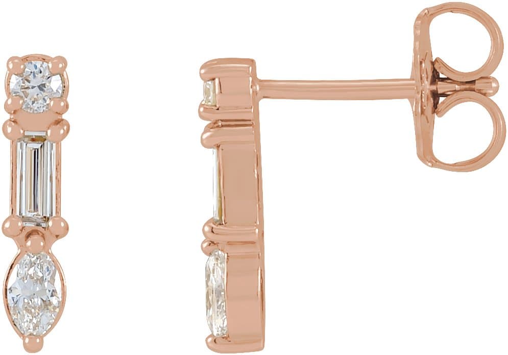14K Rose 1/4 CTW Natural Diamond Multi-Shape Bar Earrings