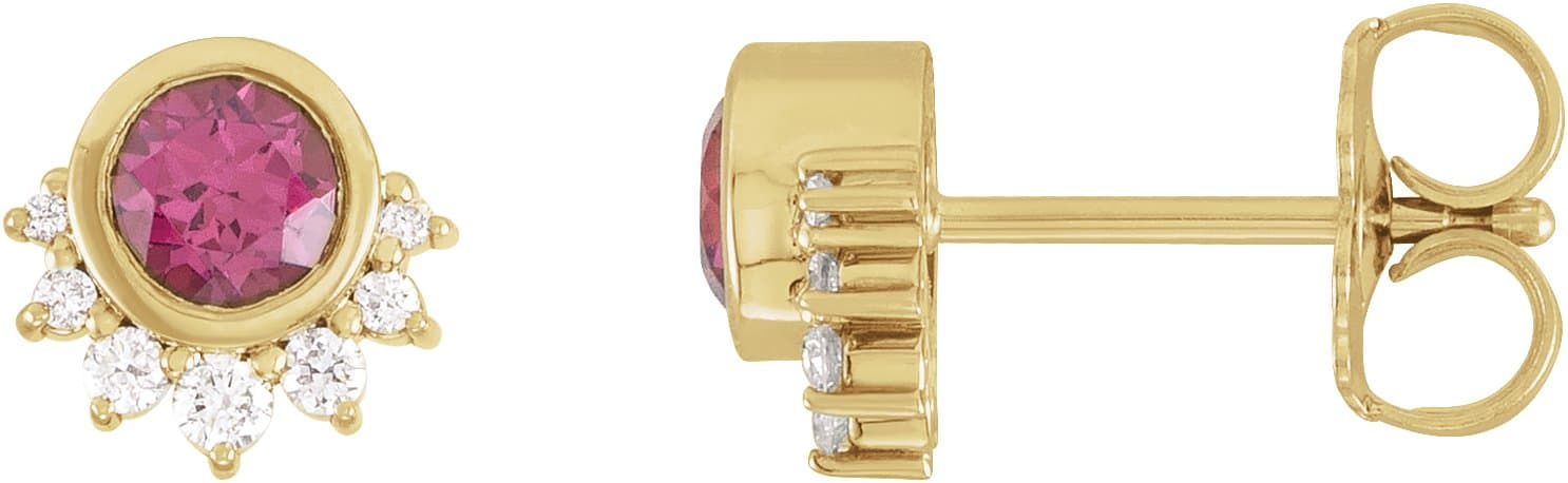14K Rose Natural Green Tourmaline & .08 CTW Natural Diamond Earrings