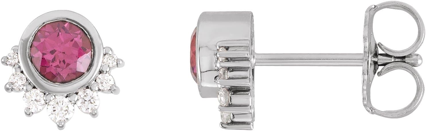 14K Rose Natural Green Tourmaline & .08 CTW Natural Diamond Earrings