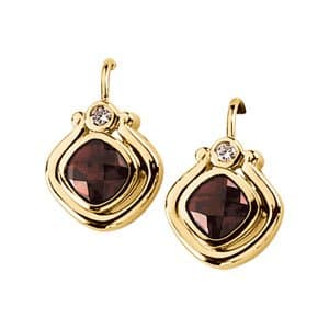 14K Yellow Natural Mozambique Garnet & .06 CTW Natural Diamond Earrings