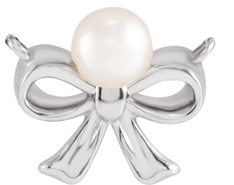 14K Rose Cultured White Akoya Pearl Bow Necklace Center