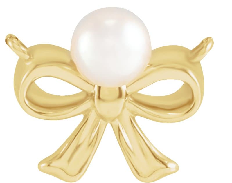 14K Rose Cultured White Akoya Pearl Bow Necklace Center