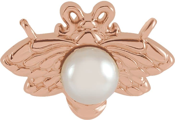 14K Rose Cultured White Akoya Pearl Bee 18 Necklace