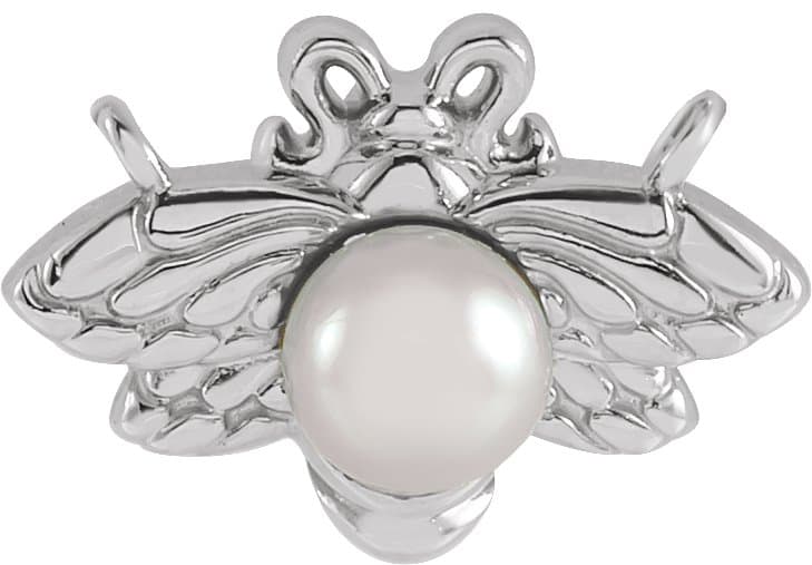 14K Rose Cultured White Akoya Pearl Bee 18 Necklace