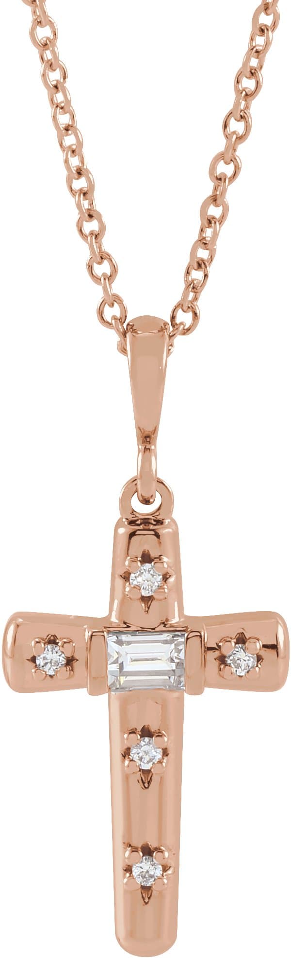 14K Rose 1/8 CTW Natural Diamond Cross 18 Necklace