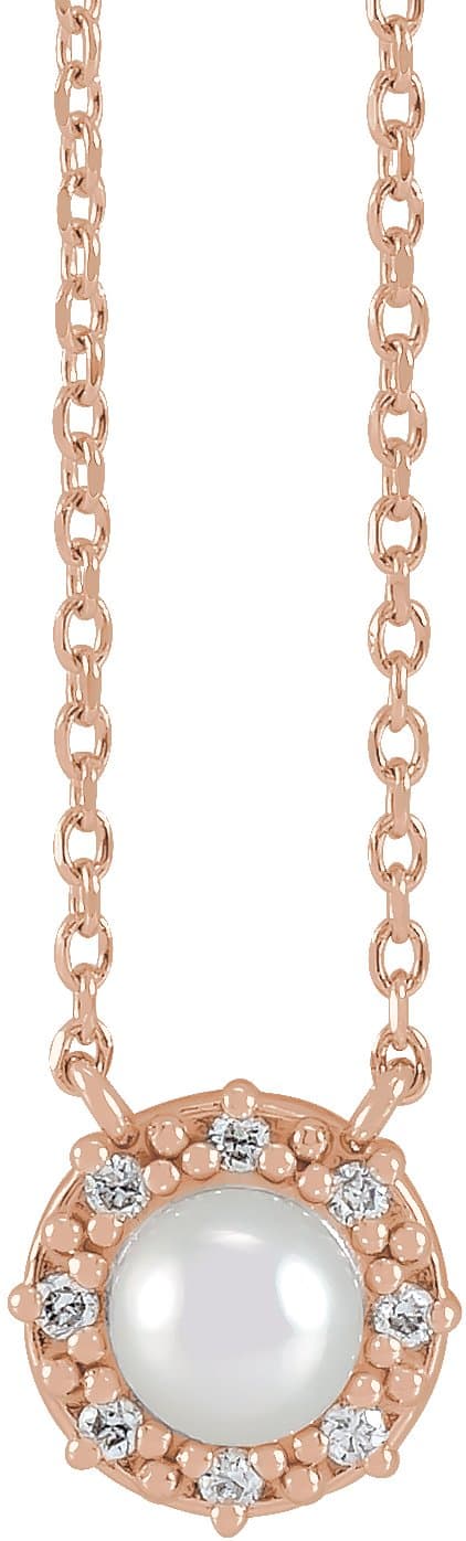 14K Rose Cultured Akoya Pearl & .03 CTW Natural Diamond Halo-Style 18 Necklace