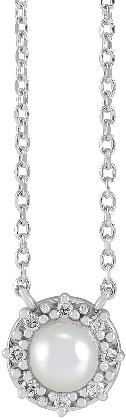 14K Rose Cultured Akoya Pearl & .03 CTW Natural Diamond Halo-Style 18 Necklace