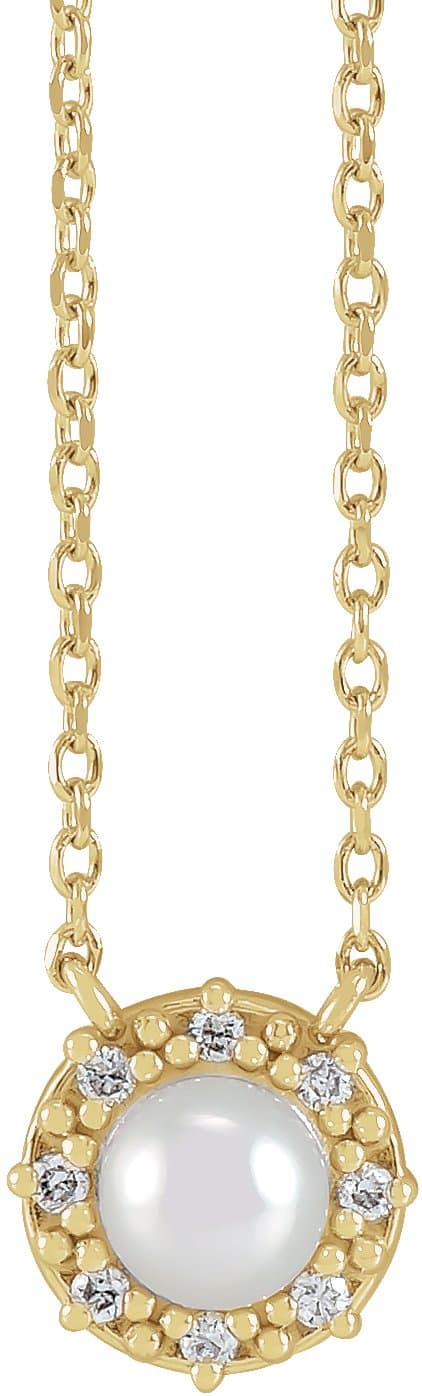 14K Rose Cultured Akoya Pearl & .03 CTW Natural Diamond Halo-Style 18 Necklace