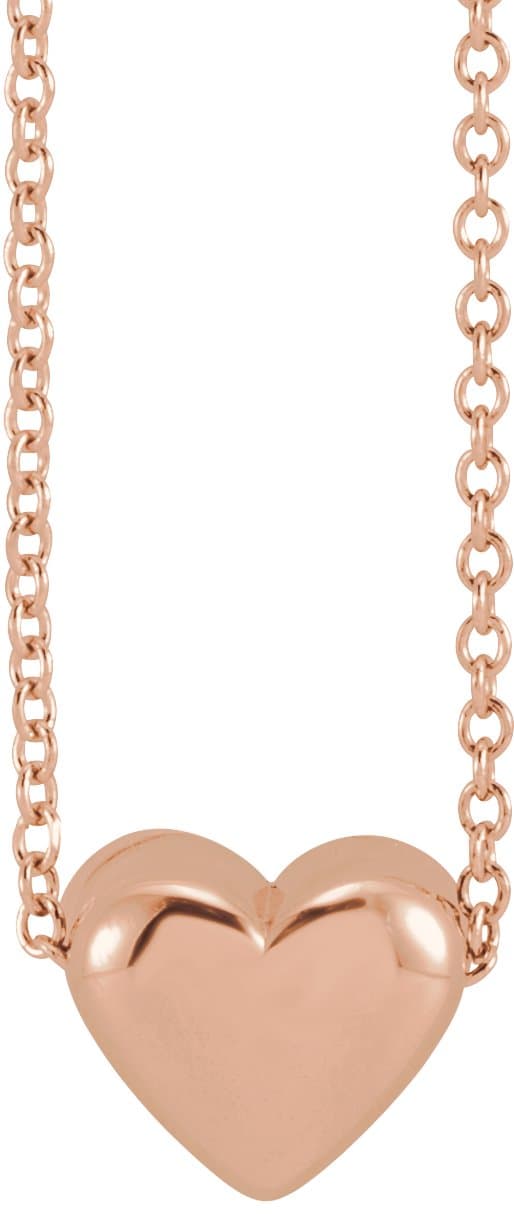 14K Rose Puffed Heart 16-18Necklace