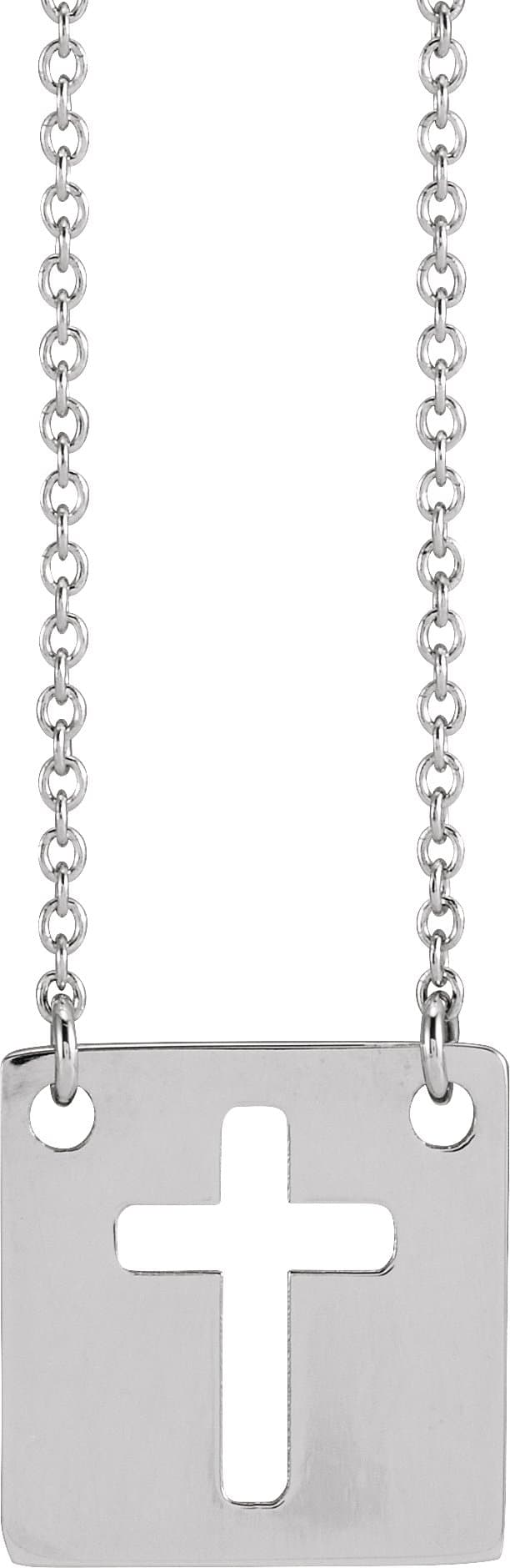 14K Rose Geometric Pierced Cross 18 Necklace