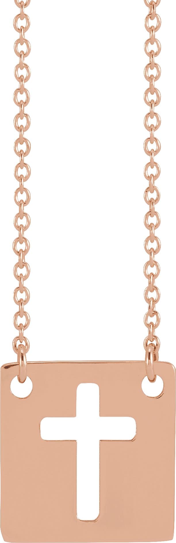 14K Rose Geometric Pierced Cross 18 Necklace