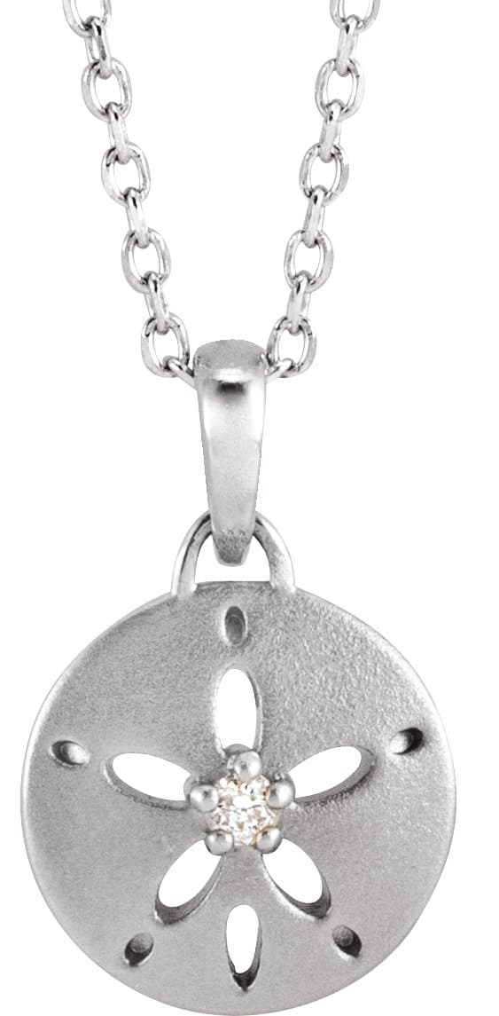 14K White .015 CT Natural Diamond Sand Dollar 16-18 Necklace